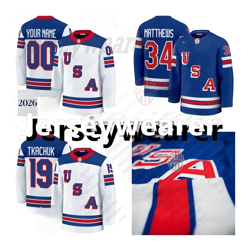 Team USA 2026 Olympices Hockey Jersey AustonS Matthew Tkachuk Clayton Keller J.T. Miller Jason Robertson Tage Thompson Cole Caufield Jack Eichel Custom Men Youth