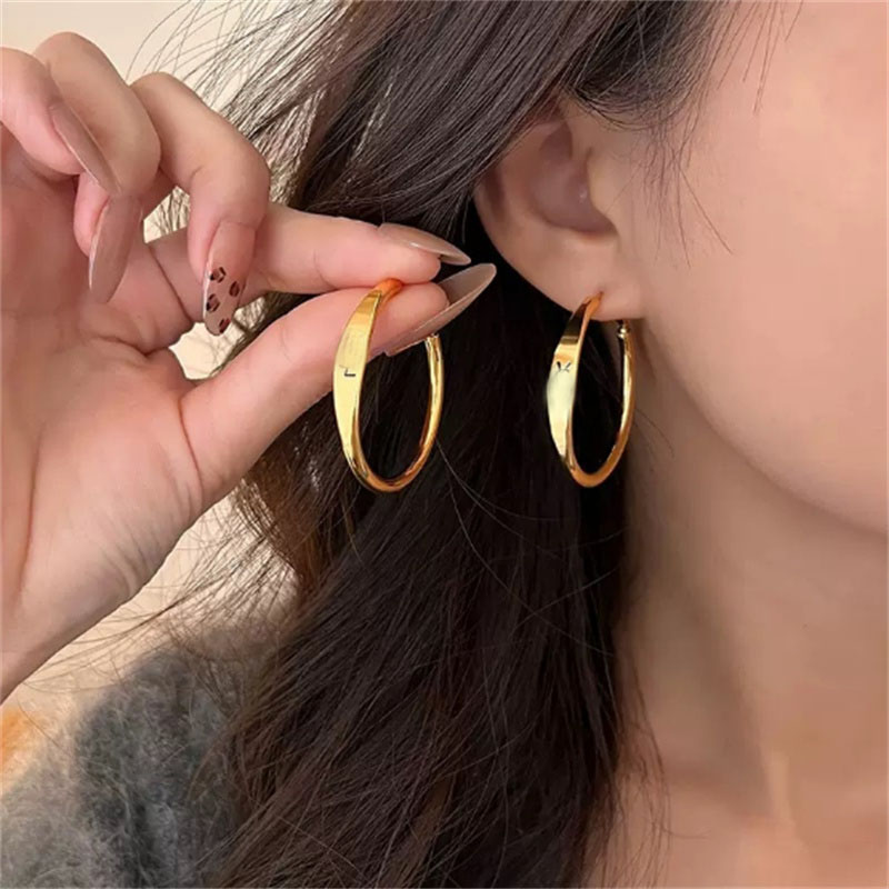 Gold Hoop Earrings for Women Hypoallergenic Hoop Earrings Stainless steel letter large circle Ear brace