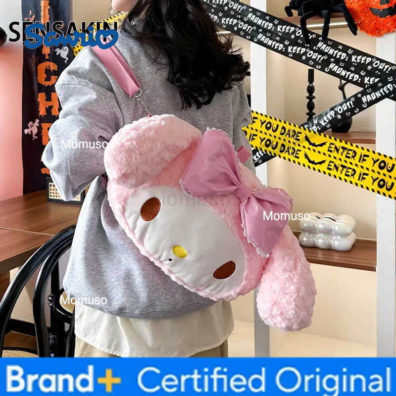 Sanrio Anime Melody Tote Bag Sweet Kawaii Girl Shoulder Bag Plush Student Backpack Pink Large Capacity Handbag Cartoon Cute Gift H2512301