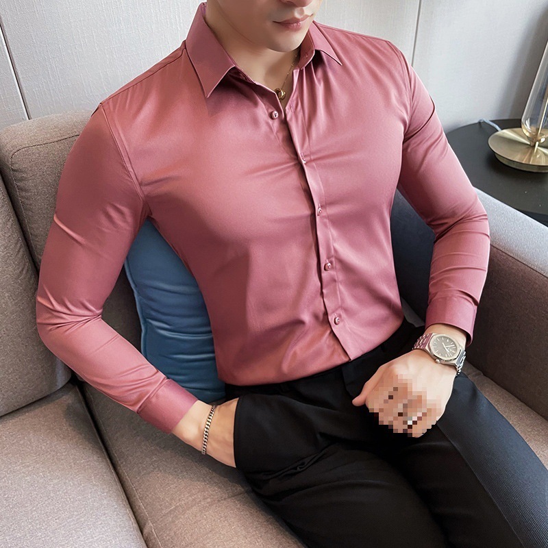 Long Sleeve Shirt Men Autumn Running Solid Color Base Shirt Slim Fit Business Long Sleeve Men