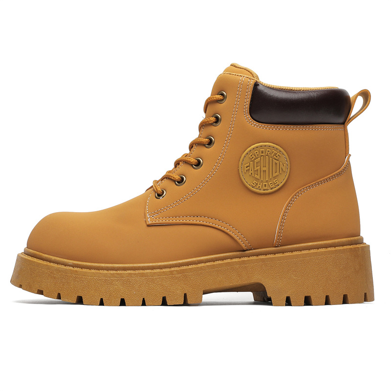 Free Shipping Hot new Martin Boot for mens boots yellow black Fashionable and versatile retro thick soled height increasing board shoes motorcycle wor
