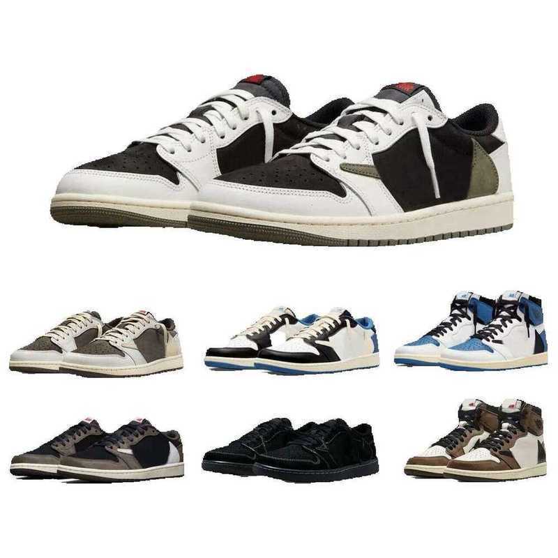 NEW Travis Shoes 1 High OG Military Blue Fragment Low Reverse Mocha Olive Black Phantom Cactus Jack Baroque Brown Men Women Sports Snekaers With Box