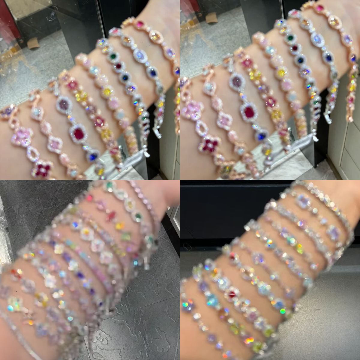 Luxury Brand Designer Jewelry Korean Version Zircon Rhombus Flower Clasp Bracelet Ins Fresh Sweet Bracelet Light Luxury High-End Feel Jewelry Wholesale