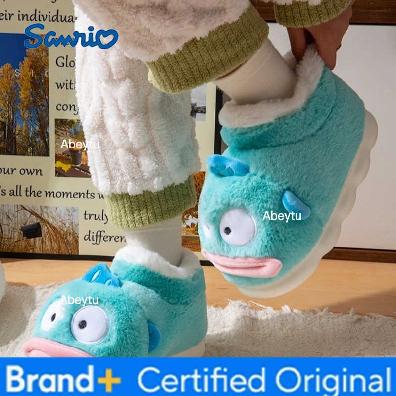 Sanrio Hangyodon cartoon cotton slippers winter high-top non-slip couple cute plush slippers cotton shoes for both men and women H251230