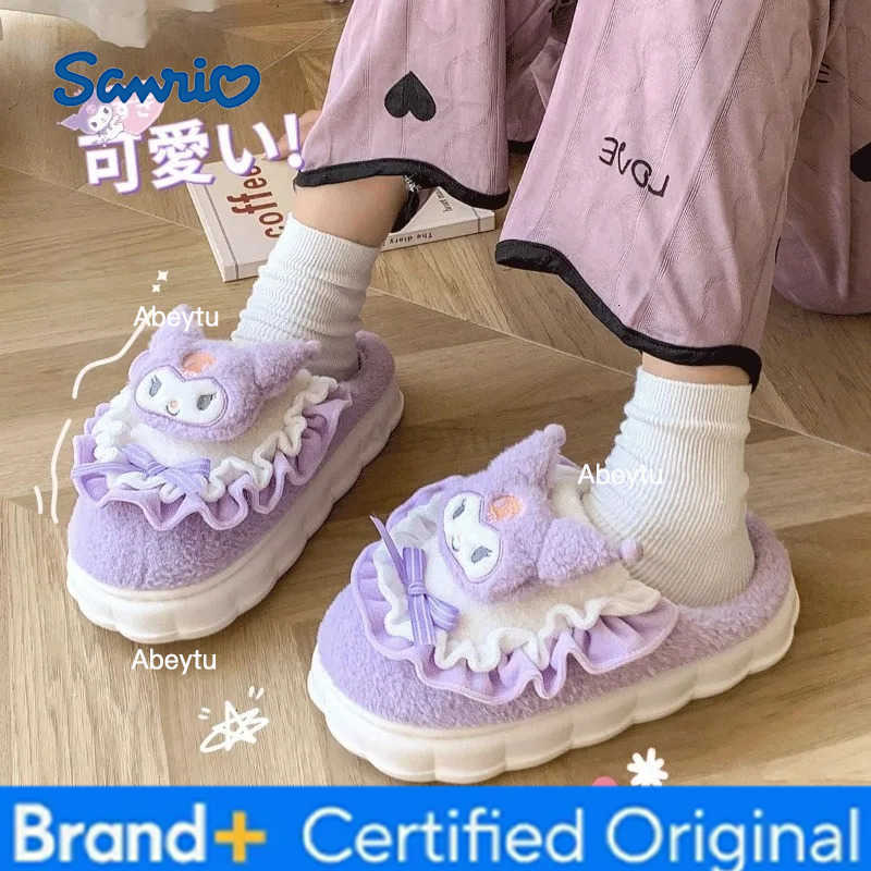 Sanrio Hello kitty kuromi My melody Cinnamoroll cartoon cotton slippers autumn and winter home cute kawaii warm plush slippers H251230