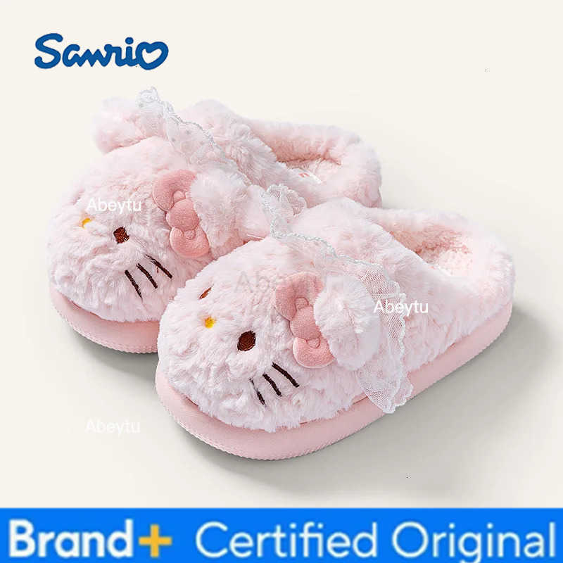 Sanrio Kids Slippers House Shoes Cartoon Cotton Winter Shoes For Girls Warm Anti-slip Soft Bottom Purple Black Shoes Size 24-41 H251230