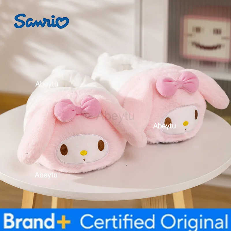 Sanrio Warm New Pochacco Kawaii Home Plush Slippers KT Hangyodon Kuromi My Melody Girls Winter Thick Sole Non-slip Cotton Shoes Gifts H251230
