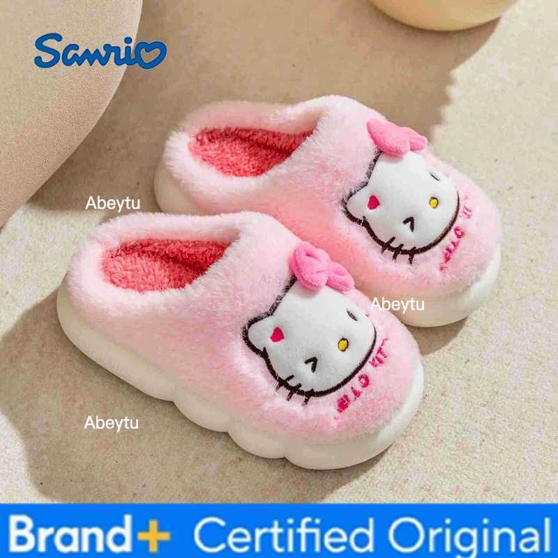 Sanrio Kawaii Hello Kitty Slippers Non-Slip Warm Cute Cartoon Anime Home Autumn and Winter Girls Plush Slipper Plush Gifts H251230