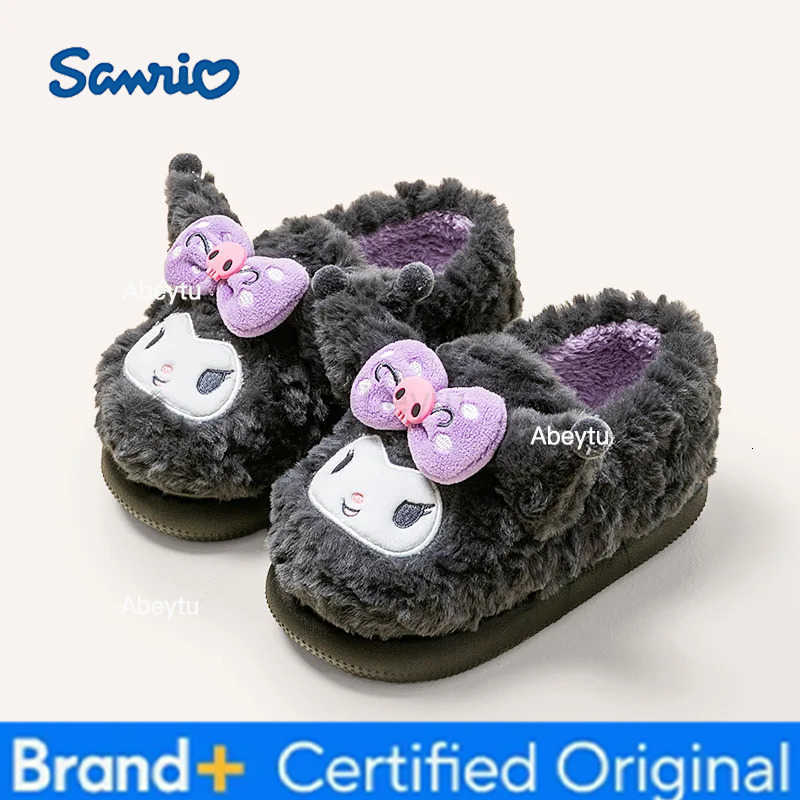 Sanrio Kids Slippers House Shoes Cotton Covered-heel Winter Shoes For Girls Warm Anti-slip Soft Bottom Black Pink Shoes Size 18cm-22cm H251230