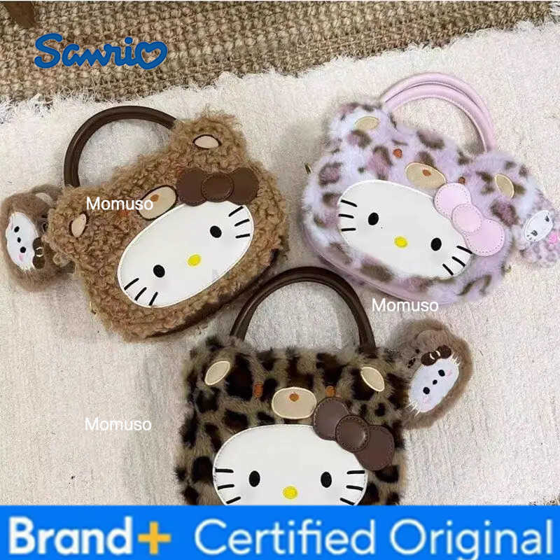Sanrio Hot Storage Bag Hello Kitty Kawaii Anime Fashion Leopard Print One-Shoulder Crossbody Sweet Bow Versatile Handbag New H251230