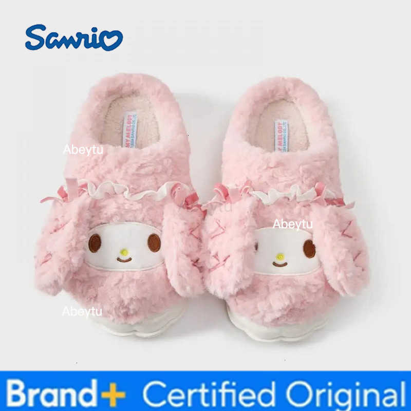 Sanrio Hello Kitty Kawaii Girls Plush Slippers New Style Home Cotton Shoes Child Leisure Indoor Shoes Ins Cartoon Hole Sandals H251230