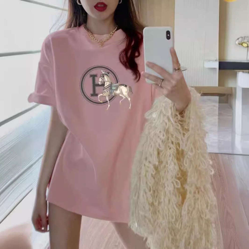 Pink Cotton T-sirt Women's 2026 Designer Fashion Loose Fit Summer New Long Tailored Top Trendy Commute Wind