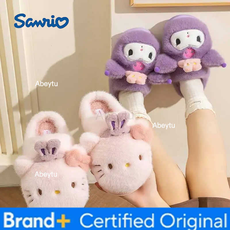 Sanrio Cartoon Hello Kitty Kuromi Cute Anime Character Autumn Winter Cotton Slippers Indoor Non Slip Warm Practical Home Periphery Gift H251230
