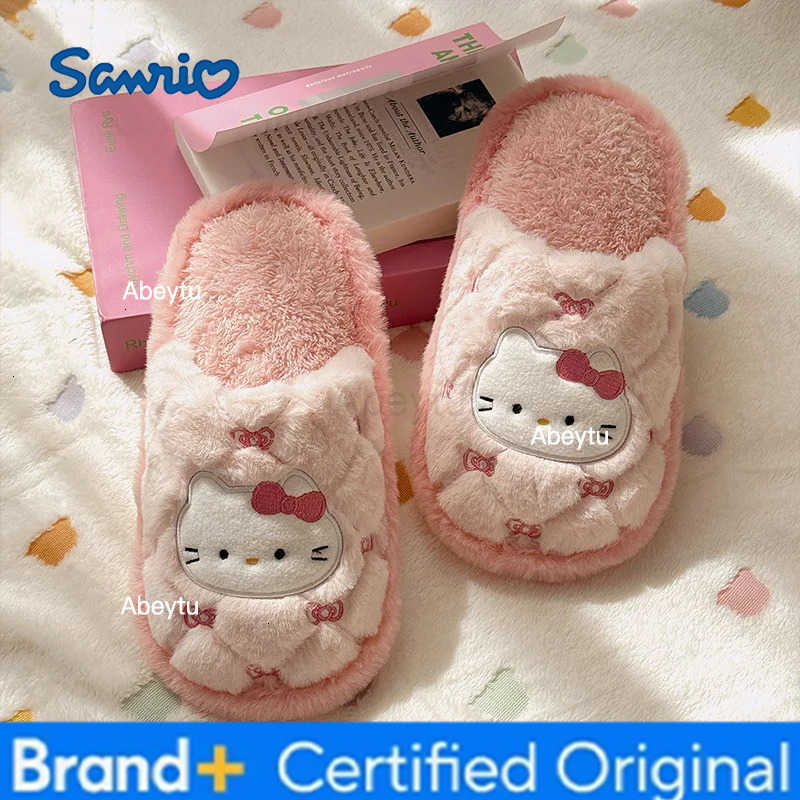 Sanrio Kids Slippers House Shoes Hello Kitty Cotton Winter Shoes For Girls Anti-slip Soft Bottom Warm Black Pink Shoes Size 36-41 H251230