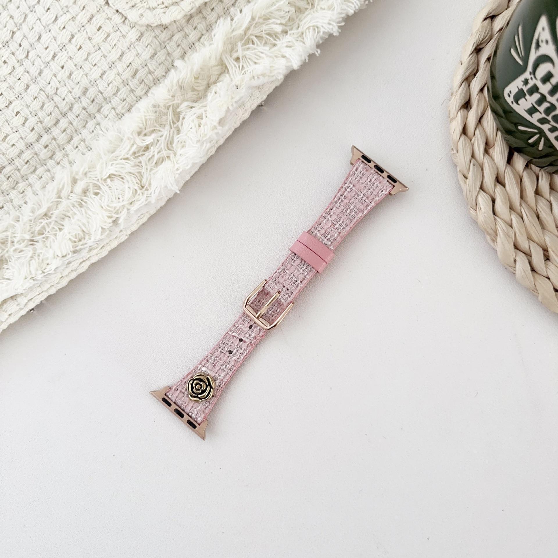 Compatible with Apple 10 Watch Band Autumn Winter Little Chanel Style Camellia Wool iWatch 11 Generation 98se