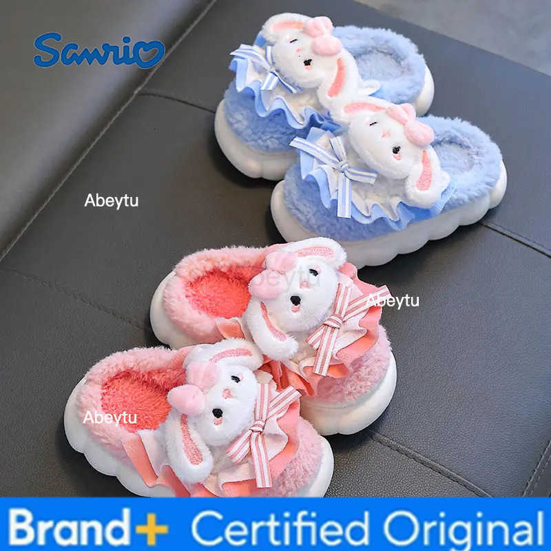 Sanrio Winter Cute Cartoon Cover Heel Childrens Plush Slippers Soft Non Slip Warm Thicken Boys Girls Indoor Home Cotton Shoes Gift H251230