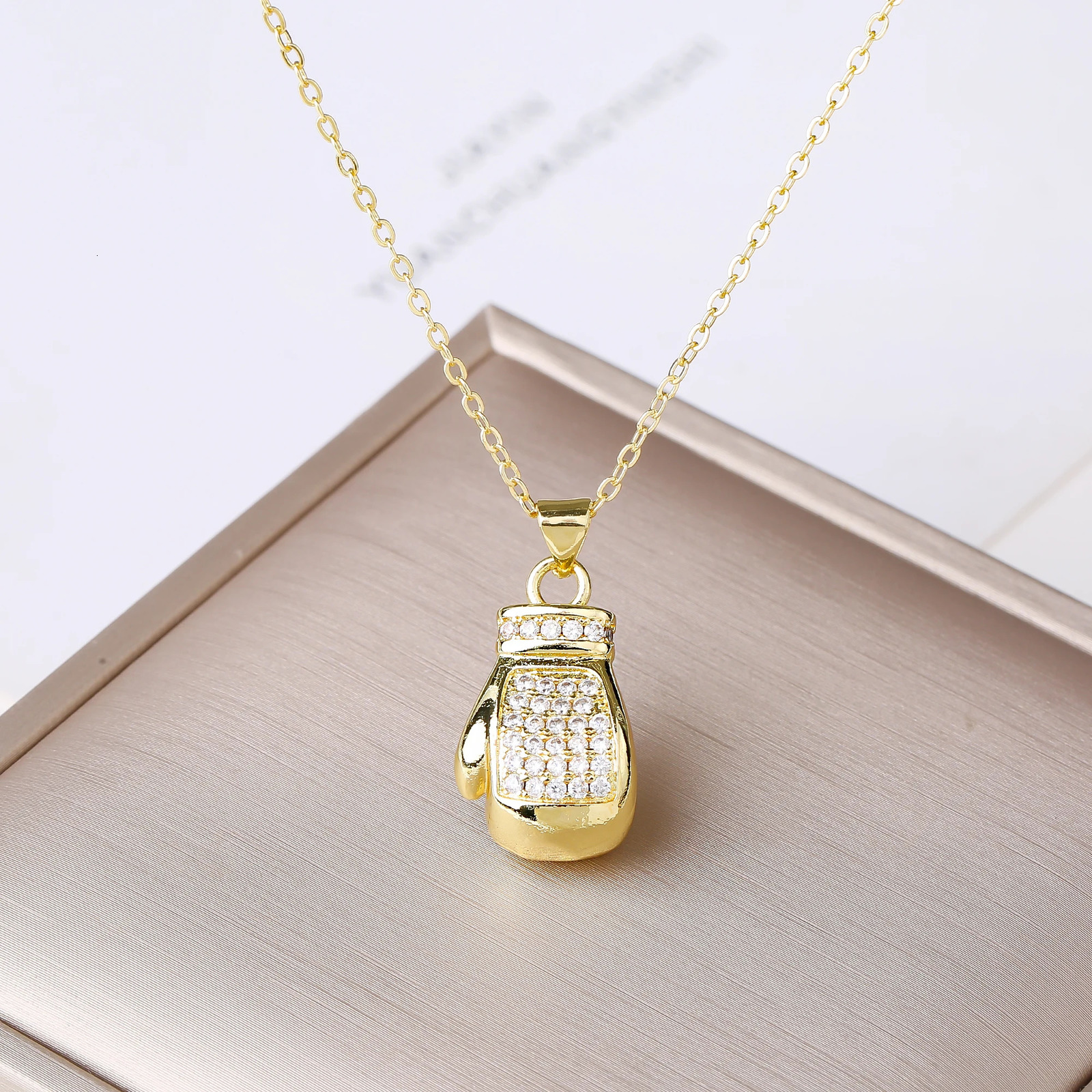 Fashion Baseball Tennis Racket Boxing Gloves Zircon Pendant Necklace for Men Women Sports Party Jewelry Birthday Gift 251230