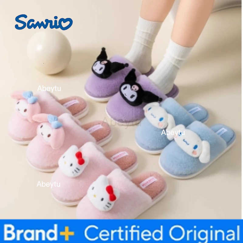 Sanrio Cartoon Cute Kt Cat Melody Kuromi Cinnamoroll Autumn Winter Thick Bottom Anti Slip Slippers Home Indoor Shoes Exquisite Gifts H251230