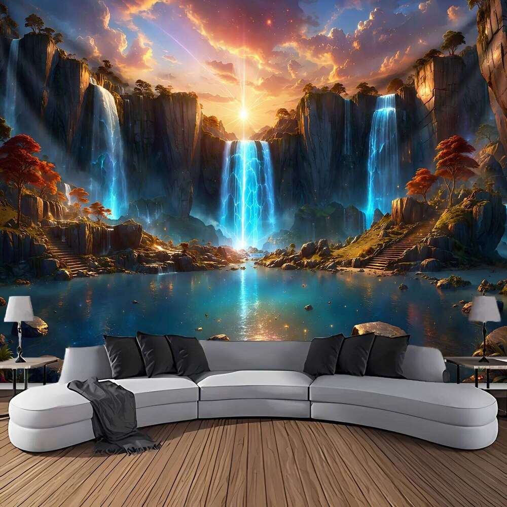 1pc Landscape Theme Waterfall Canyon Tapestry, Ultra Large Polyester Wall Hanging for Living Room Bedroom Office, Indoor Use 25T1230