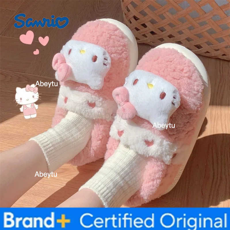 Sanrio New Hello Kitty Kuromi My Melody Creative Cotton Slippers High-Value Anime Couple Indoor Non-Slip Warm Soft-Soled Shoes H251230