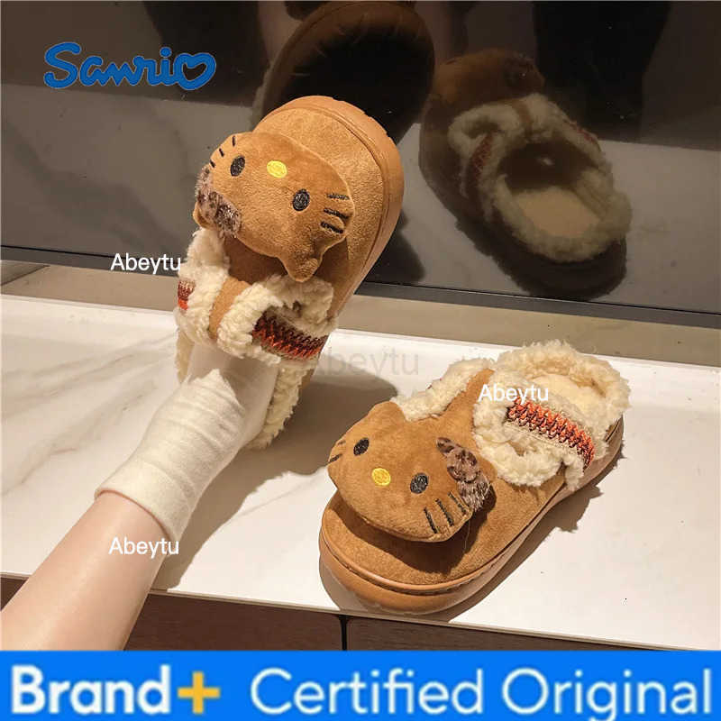 Sanrio Anime Hello Kitty Girls Plush Slippers Kawaii Autumn Winter Home Warm Cotton Slippers Cartoon Home Cute Indoor Shoes Gifts H251230