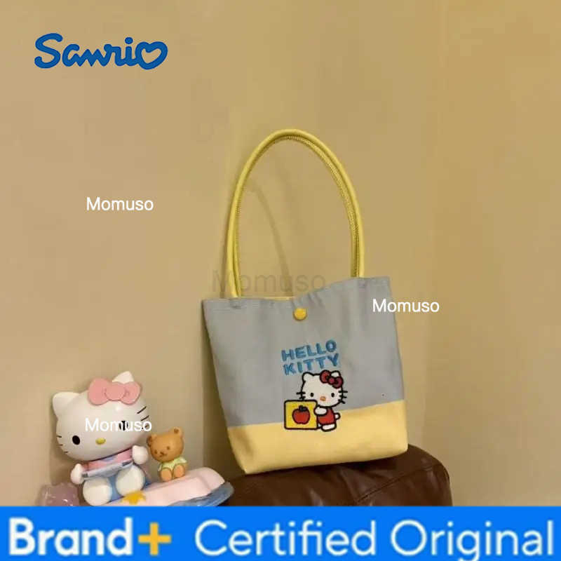 Sanrio Cute Hello Kitty Tote Bag Large Capacity Fashion Sweet Handbag Cartoon Canvas Bag Women Summer Travel Street Shopping Bag H251230