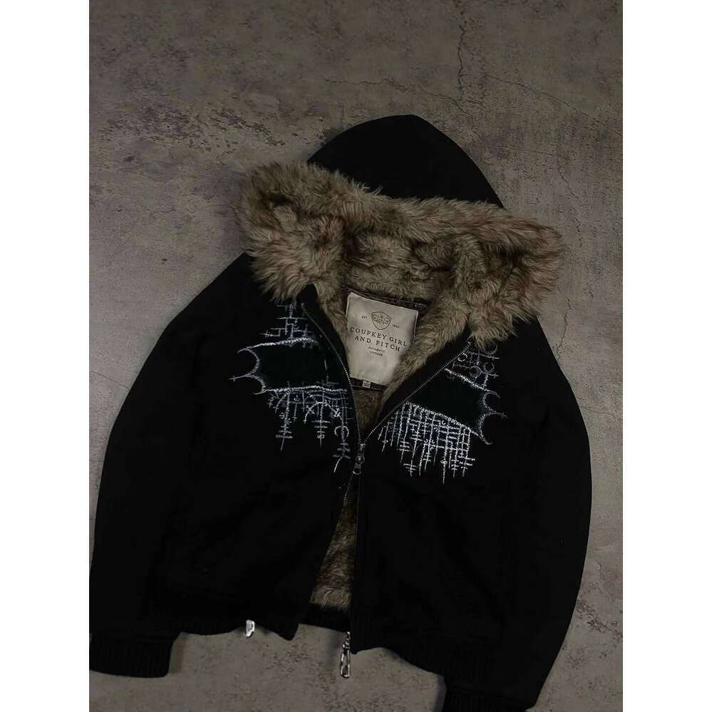 Zhehan Y2k Gothic Down Autumn Winter Embroidered Zipper Cardigan American Retro Street Casual Fashion Hoodie Women