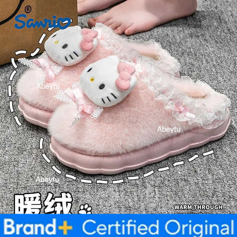Sanrio New Sanrioed Hello Kittys Cotton Slippers Cartoon Kuromi Cinnamoro Cute Winter Indoor Home Slippers Thick Sole Warm Cotton Shoes H251230