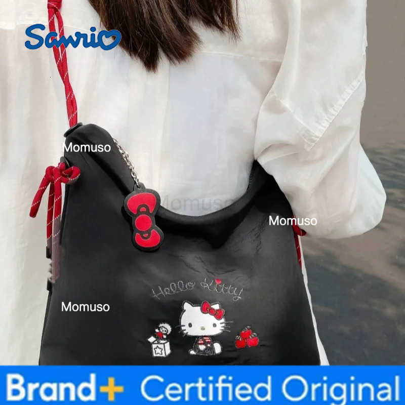 Sanrio Kawaii Hello Kitty Large Capacity Cartoon Embroidered Shoulder Bag Women Anime Girly Heart Cute Casual Crossbody Bag H251230