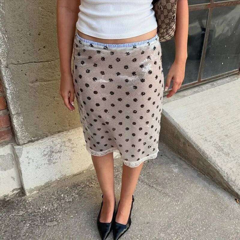 Tuularose High Waist Glitter Fashion Sequins Vintage Polka Dot Printed Skirts Summer Party Y2k Sexy Hot Girls Womens Skirt