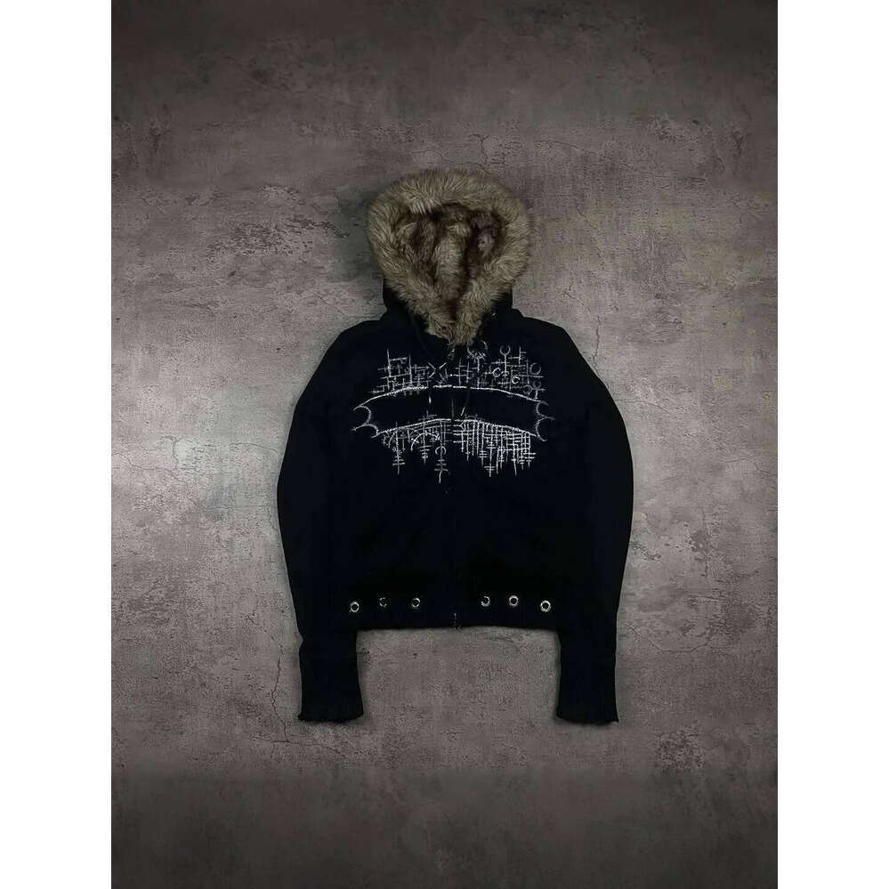 Zhehan Y2k Gothic Down Autumn Winter Embroidered Zipper Cardigan American Retro Street Casual Fashion Hoodie Women