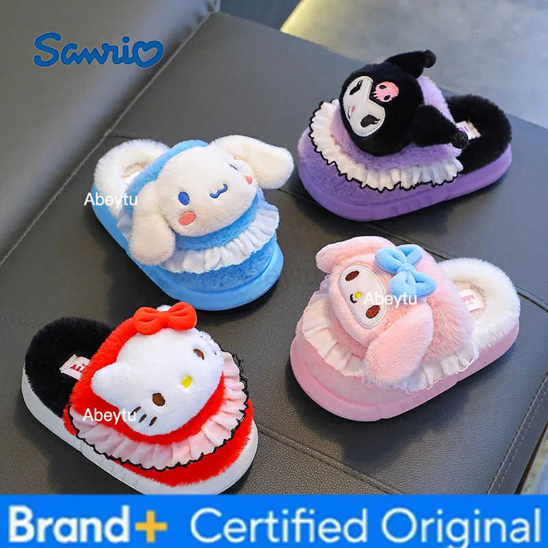 Sanrio Anime My Melody Autumn/winter Hello Kitty Cotton Slippers Cinnamoroll Cartoon Flat Plush Slippers Kuromi Warm Slippers Gift H251230