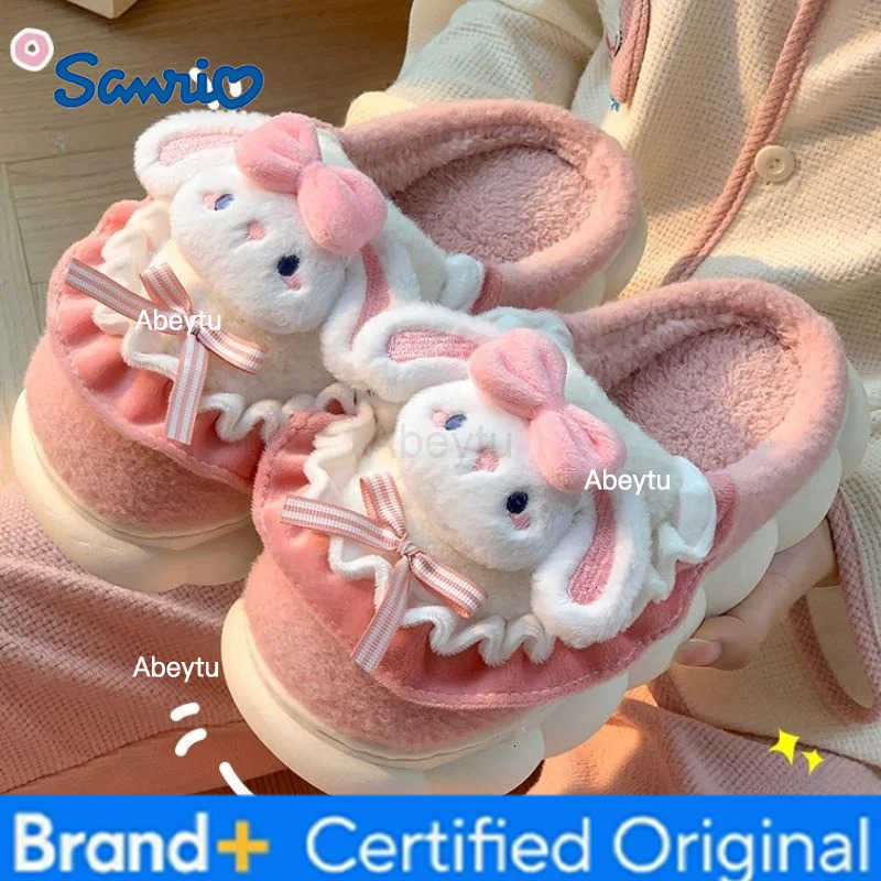 Sanrio Kids Slippers House Shoes Cartoon Slippers Winter Shoes For Girls Anti-slip Soft Bottom Warm Pink Blue Shoes Size 36-41 H251230