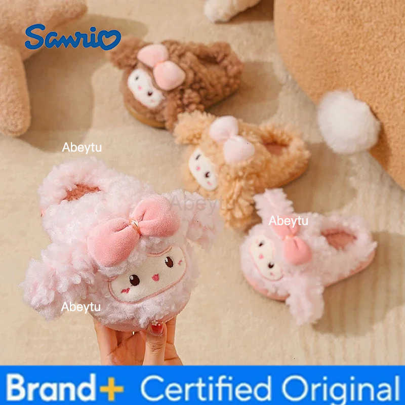 Sanrio Childrens cotton slippers 2025 new autumn and winter girls indoor home children baby princess fur slippers for women H251230