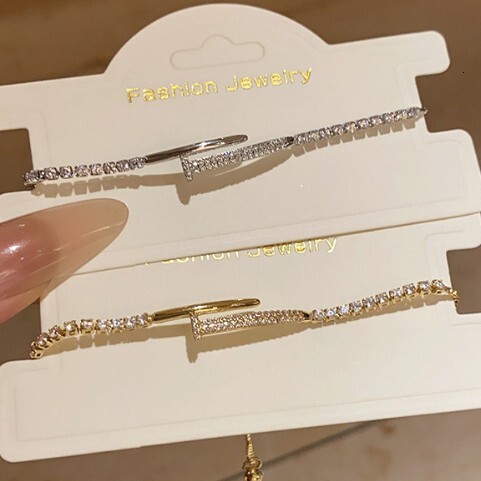 Luxury Brand Designer Jewelry Real Gold Plated Zircon Nail Geometric Adjustable Bracelet Simple High-End Sense Temperament Bracelet Commuting Versatil
