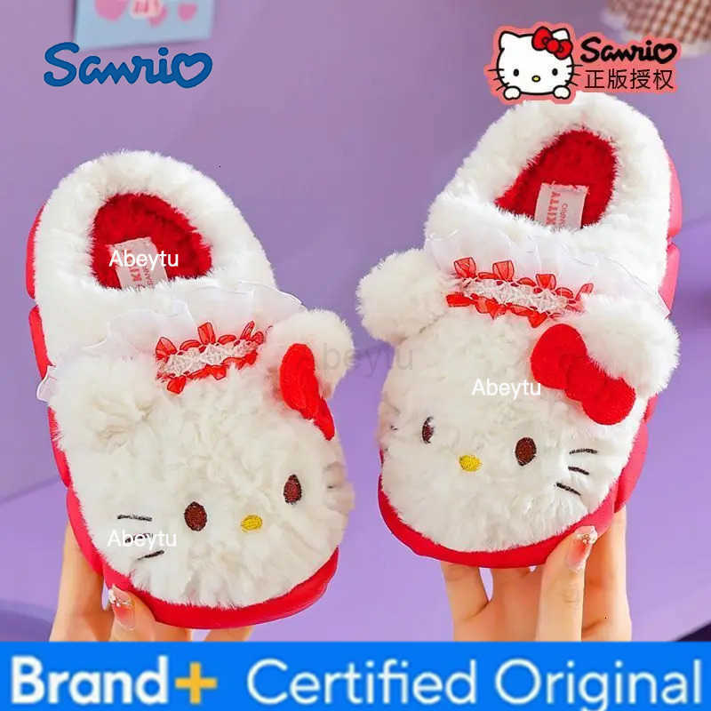 Sanrio Childrens Cotton Slippers Cartoon for Girls Plush Slippers Autumn Winter Anti Slip Warm Indoors Outdoors Cotton Shoes Gift H251230