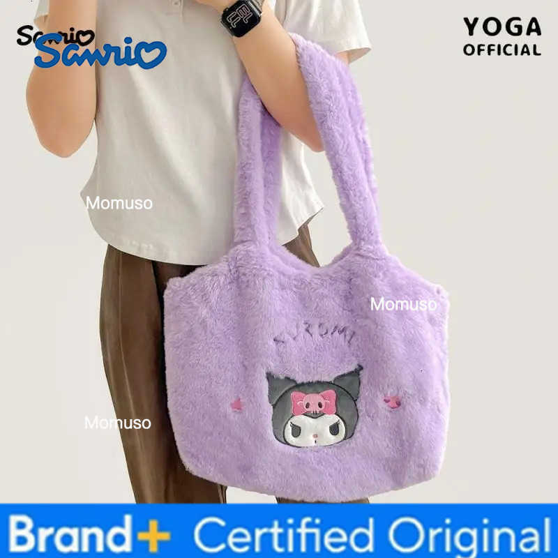Sanrio Authentic Plush Shoulder Bag Kuromi Kitty Melody Tote Cute Girls Shoulder Bag Portable Handbag Storage Bag Girl Sweet H251230