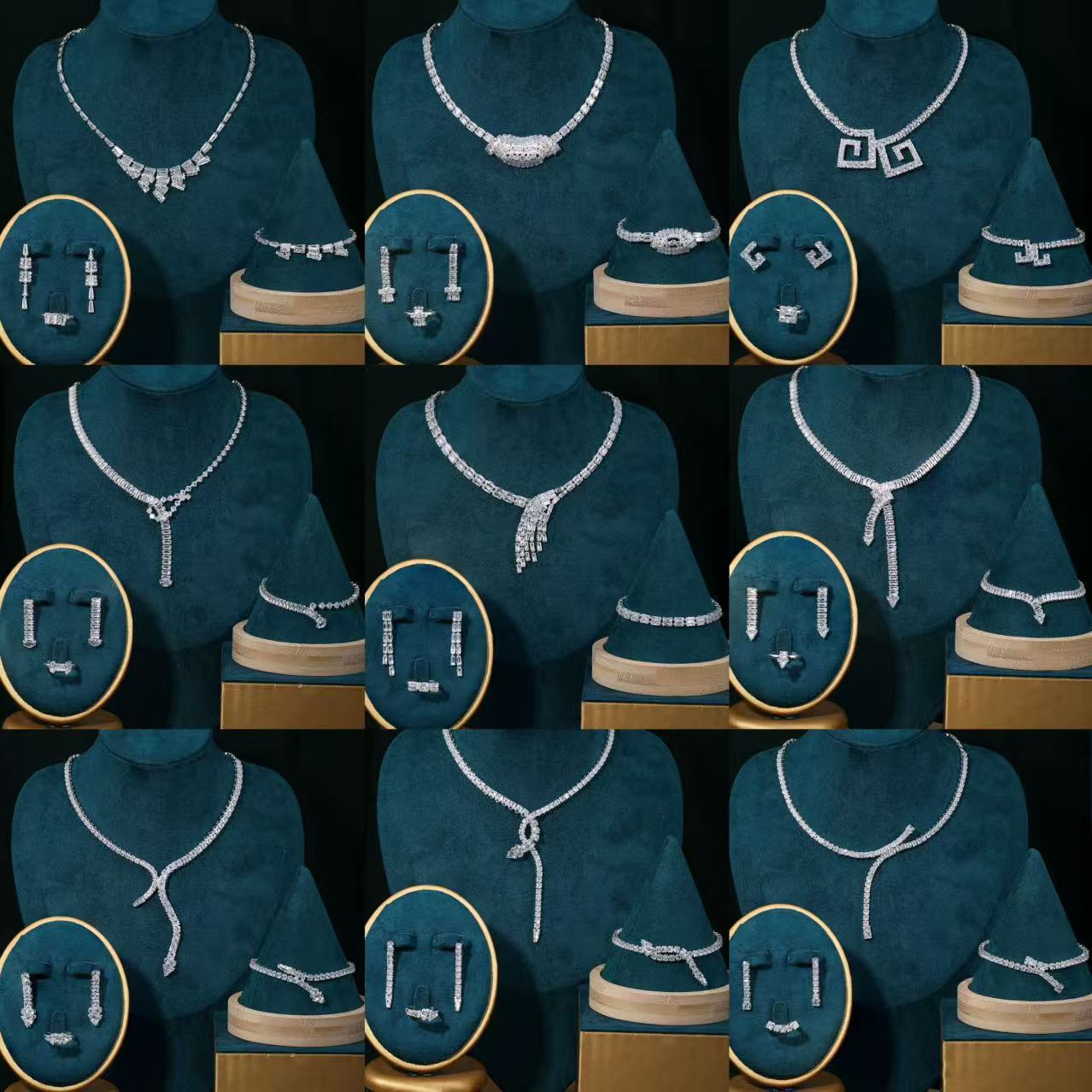 Luxury Brand Designer Jewelry Hot-Selling Brilliant Full Diamond Jewelry Set Claw Chain Necklace Fashion Synthetic Zircon Jewelry Set Jewelry Set