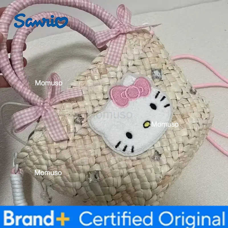 Sanrio Summer Lattice Handbag Anime Cartoon Cosmetic Bag Student Sweet Girl Portable Mobile Phone Bag Cloth Bags for Woman H251230