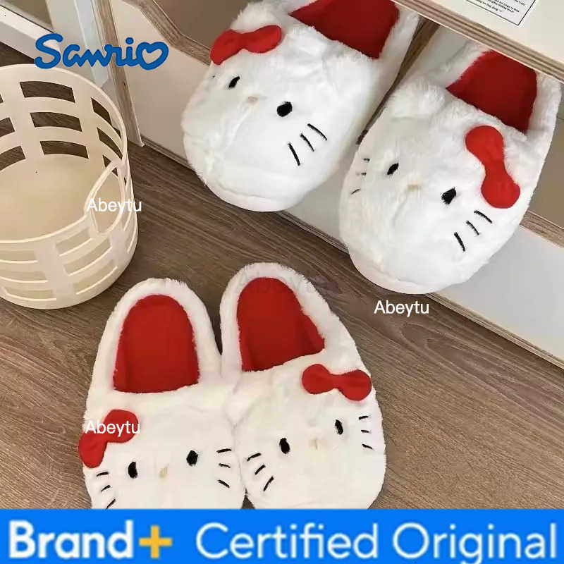 Sanrio Cute Plush Slippers Hello Kitty Cartoon Kawaii Student Autumn Winter Bedroom Soft Padded Plush Bedroom Aldult Shoes Girls Xmas H2512301