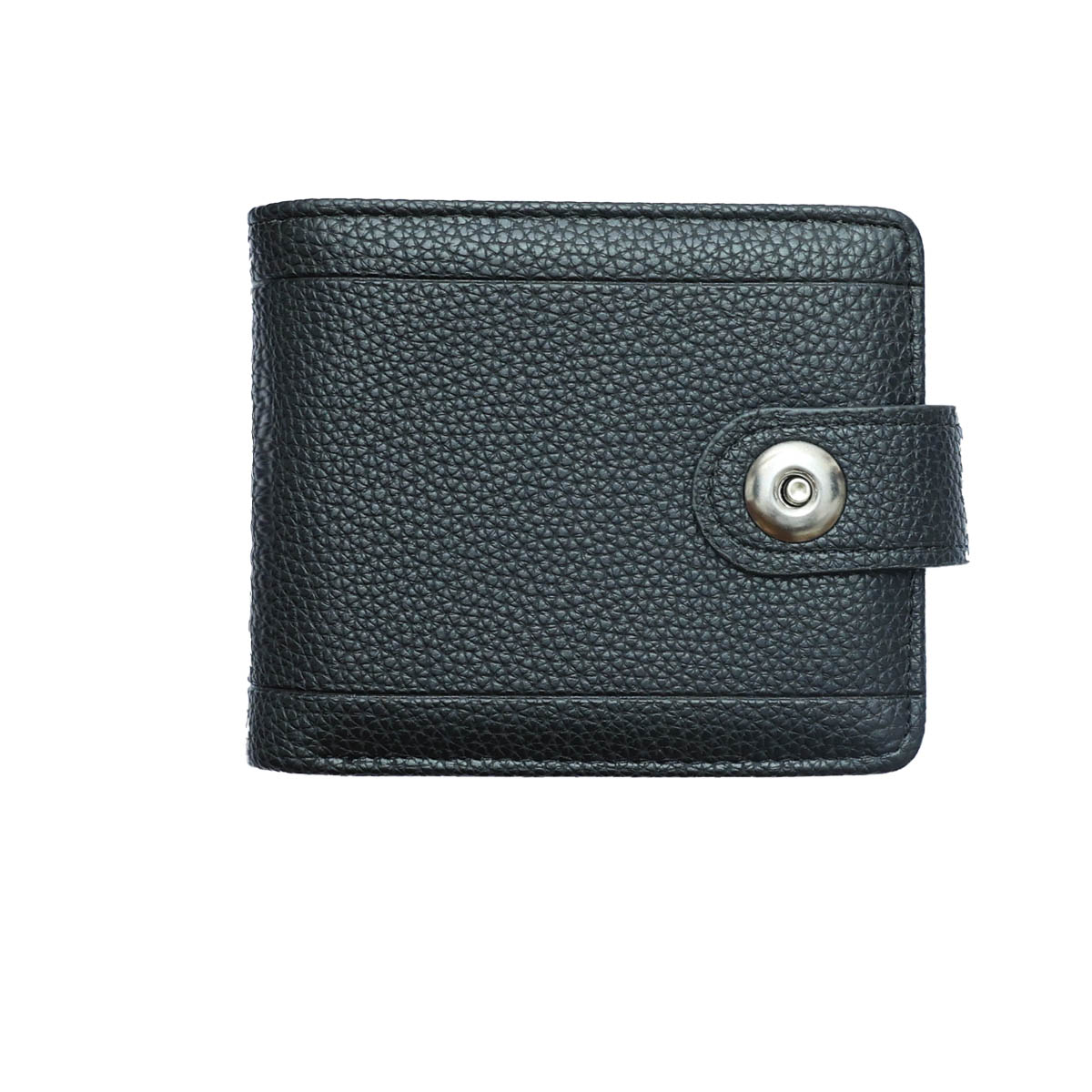Wallets Men's Short Bifold Wallet with Metal Snap - Black/Brown Pebbled Faux Leather Card Holder (with Leather Tab) 208-19