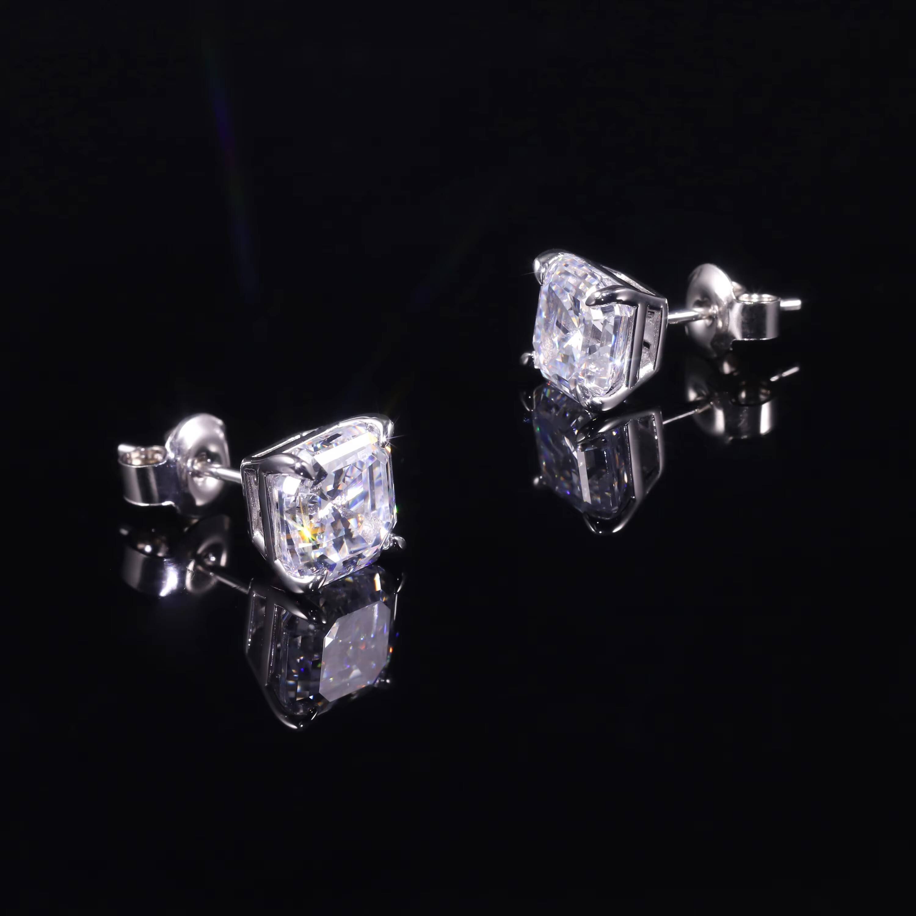 SU636E Abiding Modern Simple 10K 14K White Gold Asscher Cut 55MM2PCS Lab Grown Diamond 2ctw Per Pair Square Stud Earrings