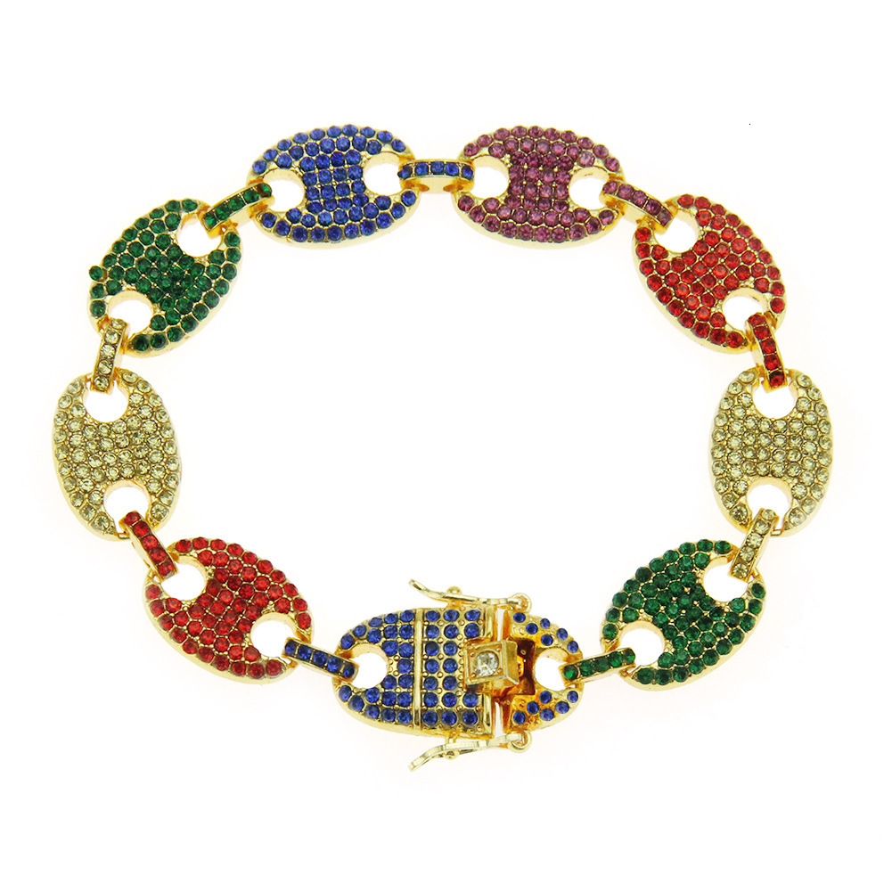 Luxury Brand Designer Jewelry European And American Hip-Hop Inlaid Colorful Diamond Pig Nose Bracelet Coffee Bean Chain Men's Hip-Hop Bracelet Ba