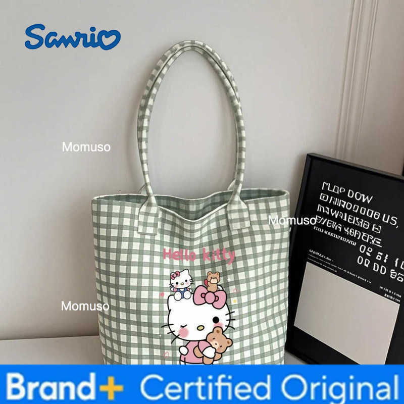 Sanrio Hello Kitty Womens Shoulder Bags Plaid shoulder handbags New Cat Kawaii Canvas Handbag cartoon-themed canvas tote bag H251230