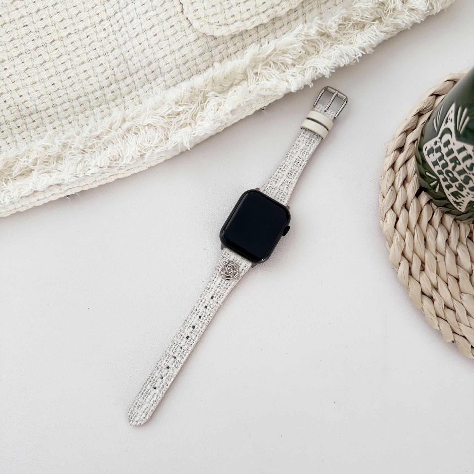 Compatible with Apple 10 Watch Band Autumn Winter Little Chanel Style Camellia Wool iWatch 11 Generation 98se