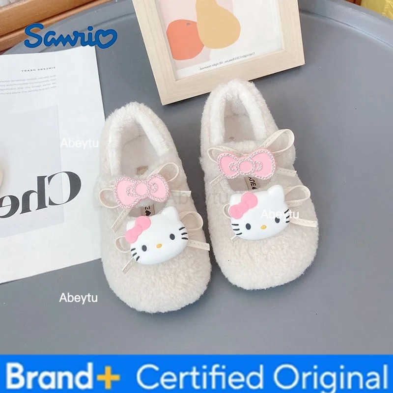 Sanrio Hello Kitty Winter Childrens Shoes New Girl Kawaii Warm Cotton Shoes Soft Bottom Non Slip Kids Princess Flats Fashion H251230