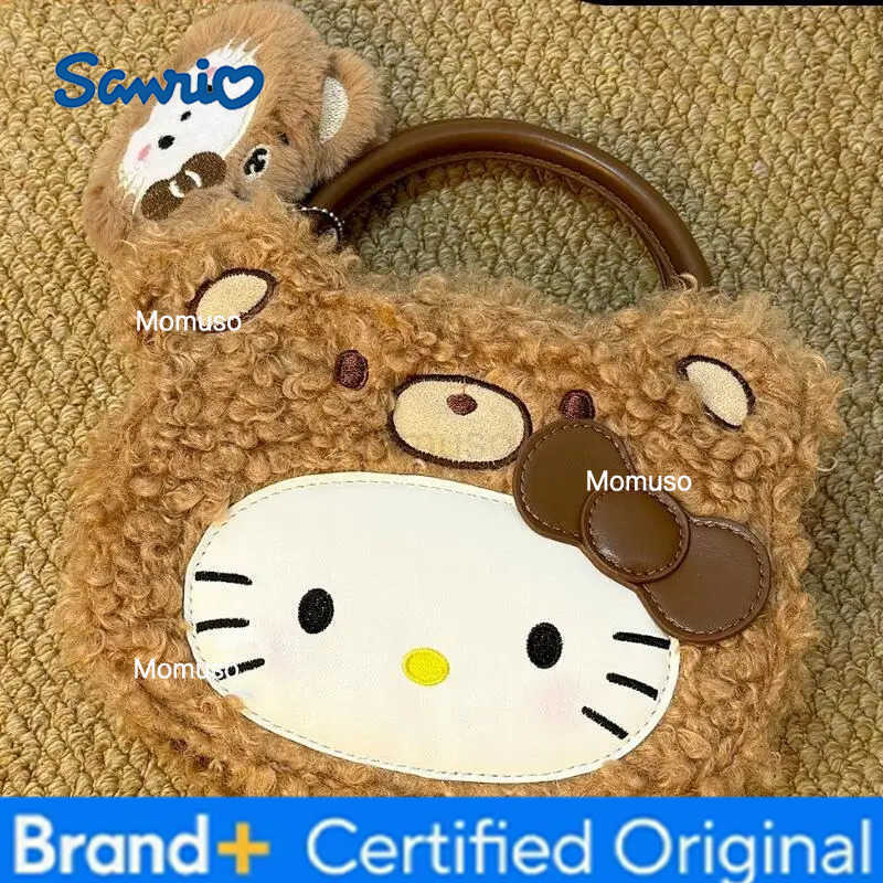 Sanrio Kawaii Hello Kitty Storage Bag Leopard Print Plush New Cute Mini Shoulder Bag Hot Cartoon Large Capacity Portable Handbag H2512301
