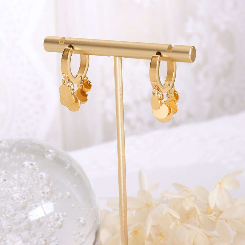 Trendy 18K Gold-Plated Titanium Steel Dangle Hoop Earrings - Simple Geometric Disc Style for Women's Daily Outfits, Ideal Valentine's Day Gi