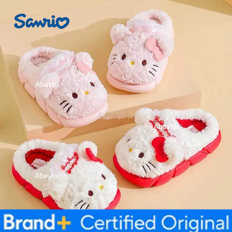 Sanrio Childrens Cotton Slippers Cartoon for Girls Plush Slippers Autumn Winter Anti Slip Warm Indoors Outdoors Cotton Shoes Gift H251230