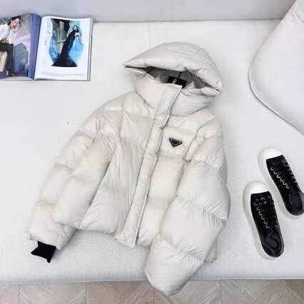 Designer PD Triangle 90 White Duck Down Coat Age-Reducing Versatile Hooded Autumn Winter Puffer Jacket Fe32 ef58